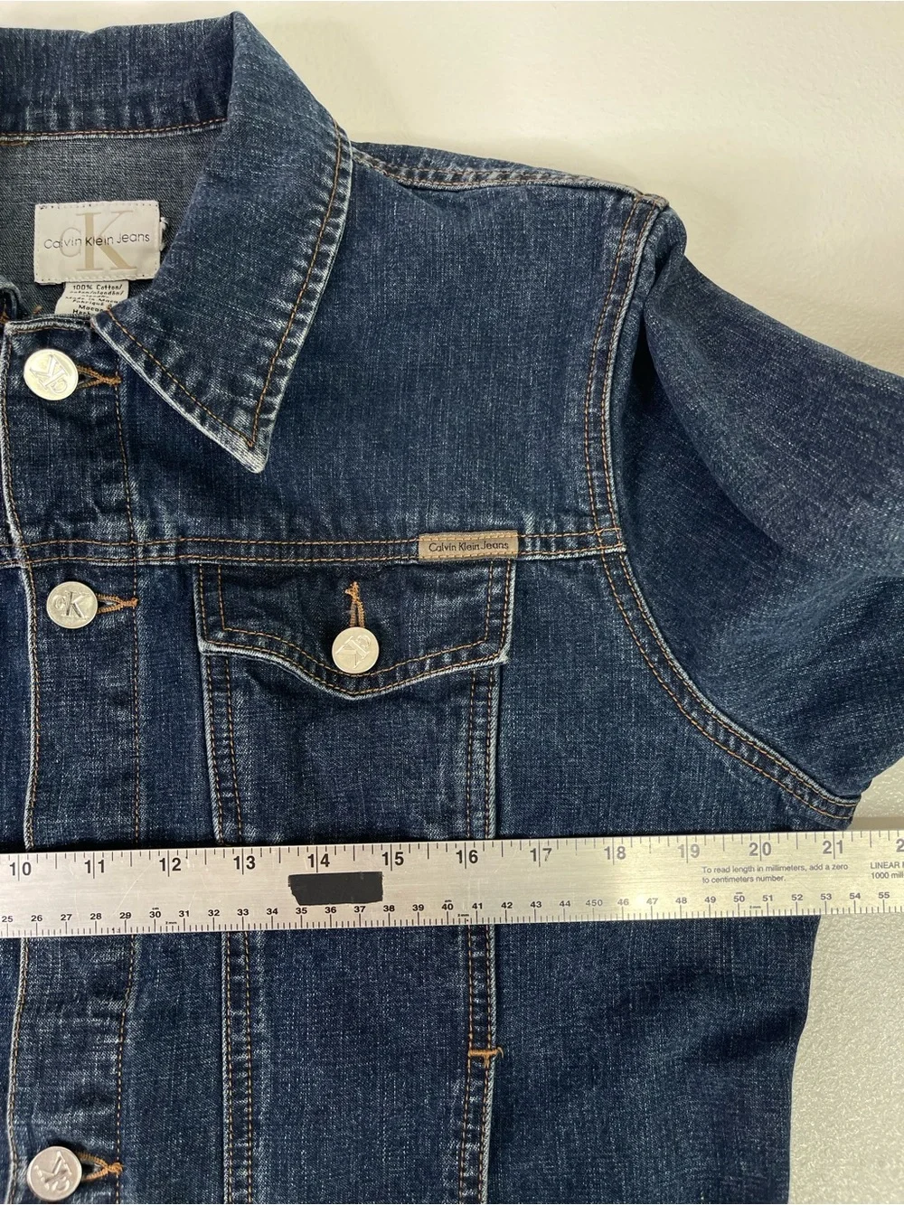 Calvin Klein Jeans Denim Jacket Boys Large L Dark Wash Button Front Cotton